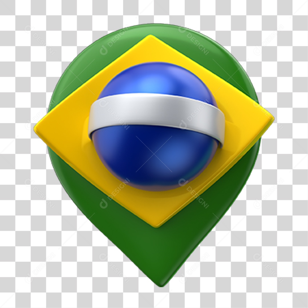 Elemento 3D Emoji Localização Coração Bandeira do Brasil PNG Transparente