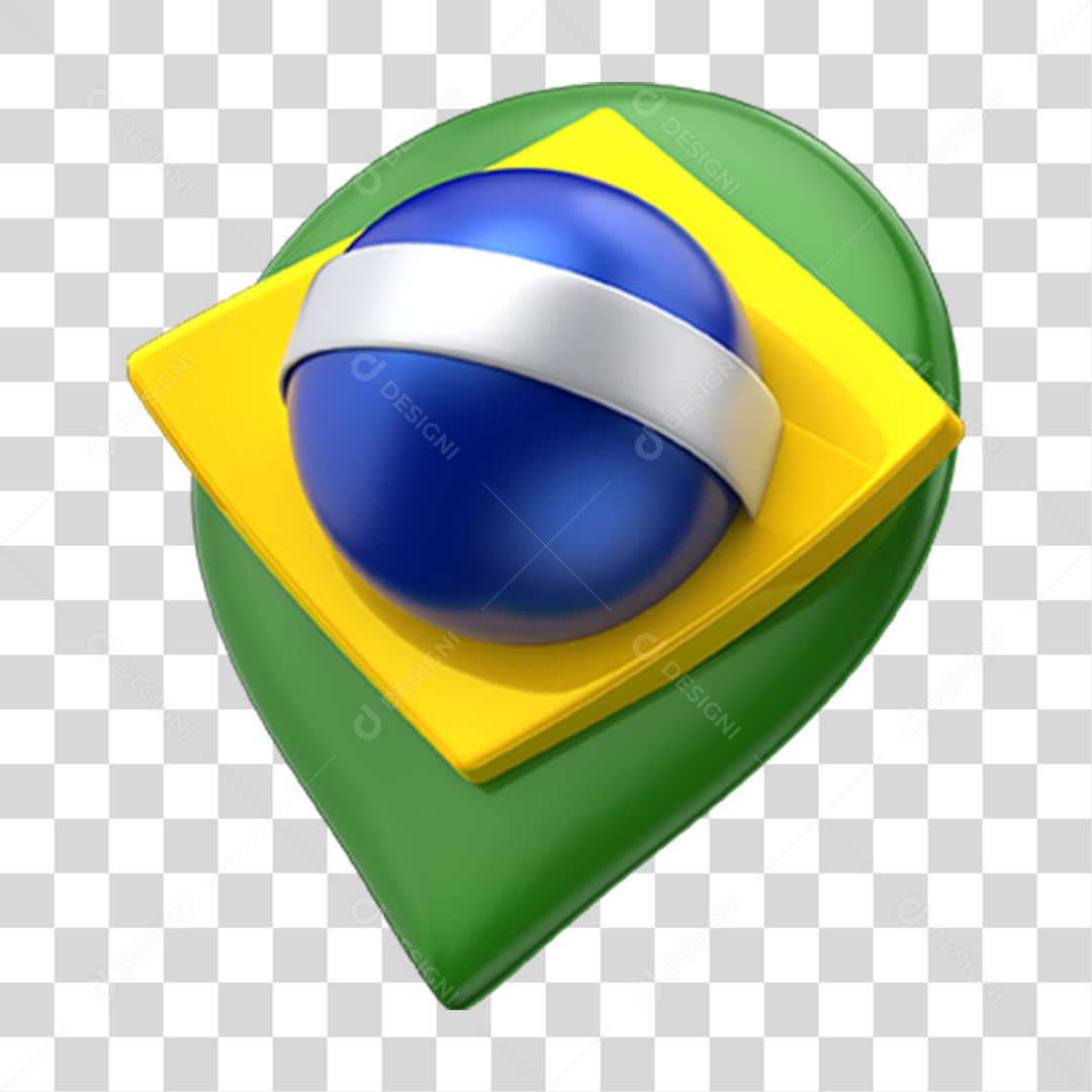 Elemento 3D Emoji Localização Coração Bandeira do Brasil PNG Transparente
