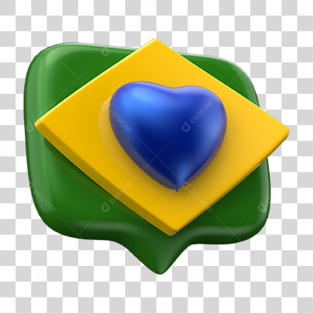 Elemento 3D Emoji Amei Coração Bandeira do Brasil PNG Transparente
