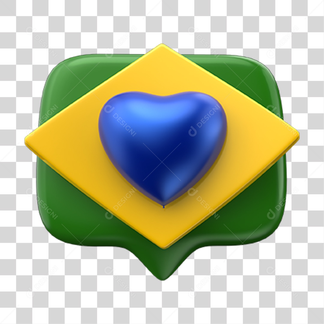 Elemento 3D Emoji Amei Coração Bandeira do Brasil PNG Transparente
