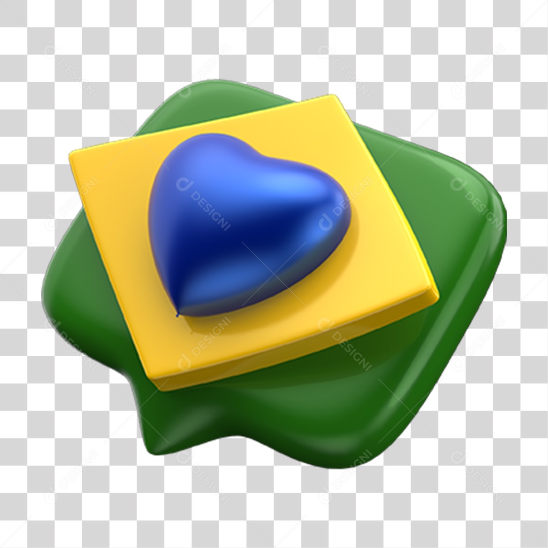 Elemento 3D Emoji Amei Coração Bandeira do Brasil PNG Transparente