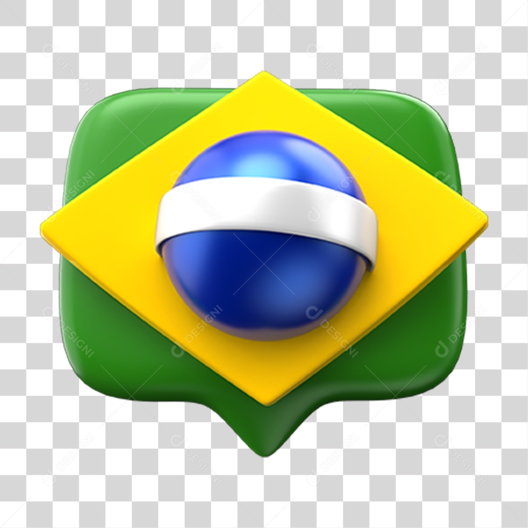 Elemento 3D Emoji Amei Coração Bandeira do Brasil PNG Transparente