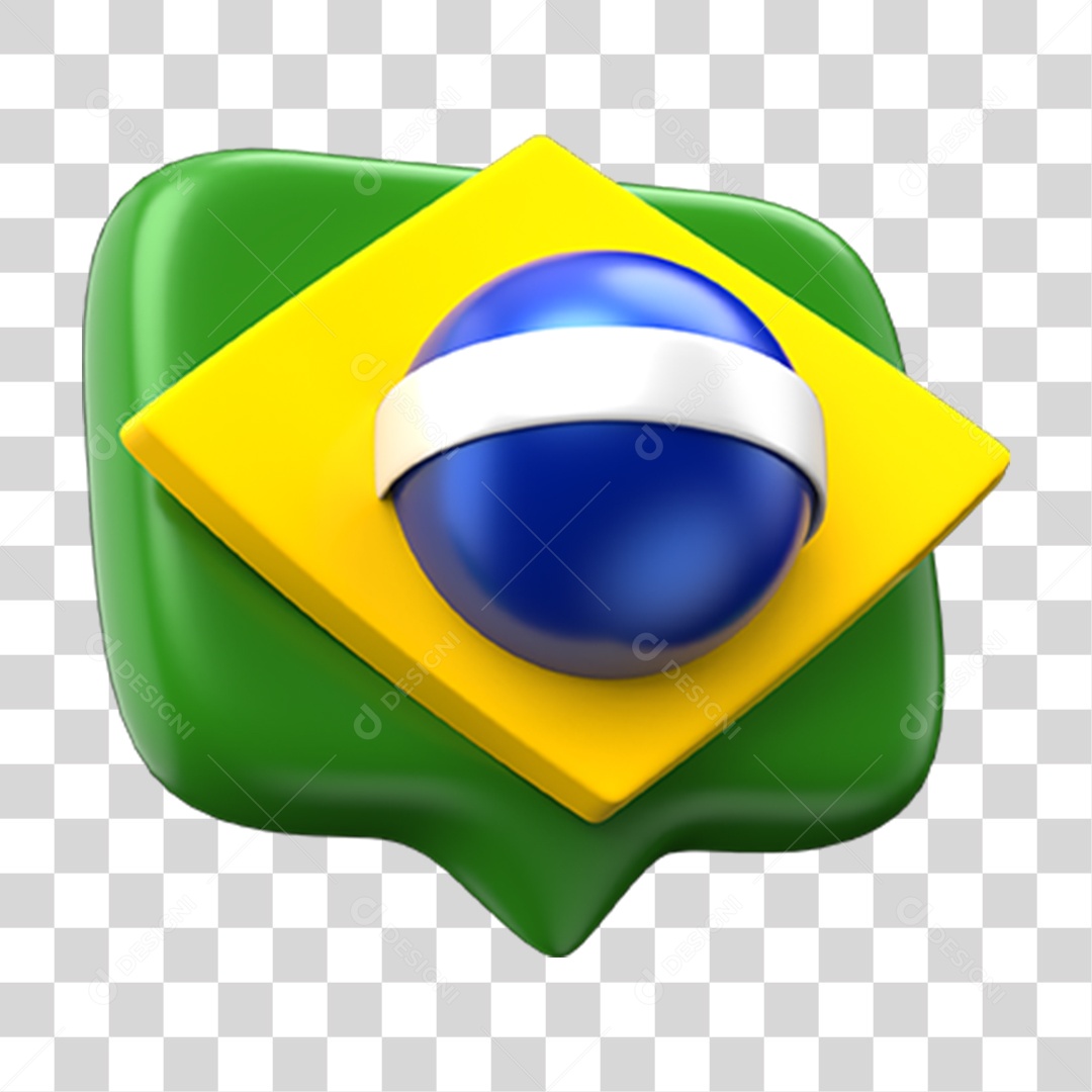 Elemento 3D Emoji Amei Coração Bandeira do Brasil PNG Transparente