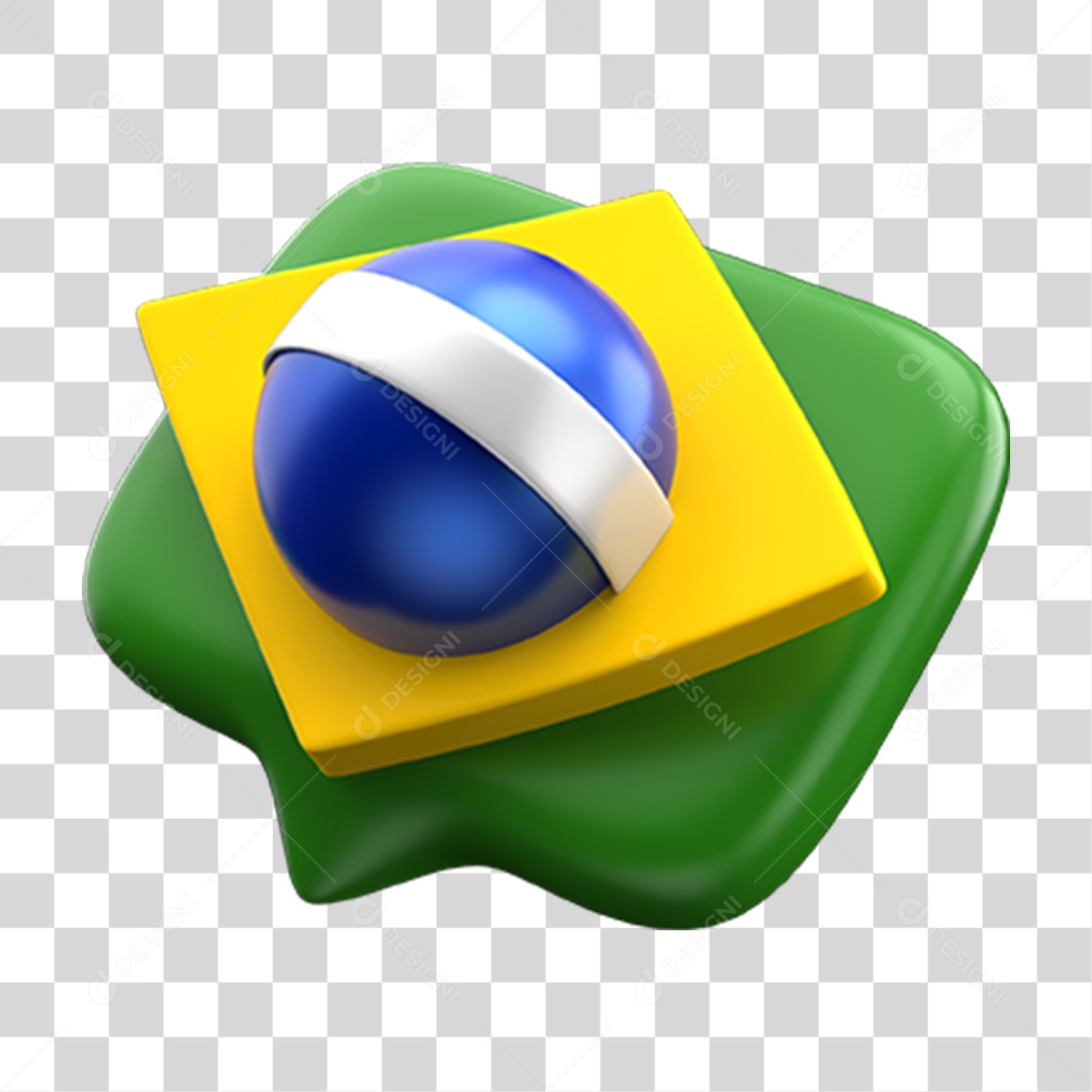 Elemento 3D Emoji Amei Coração Bandeira do Brasil PNG Transparente