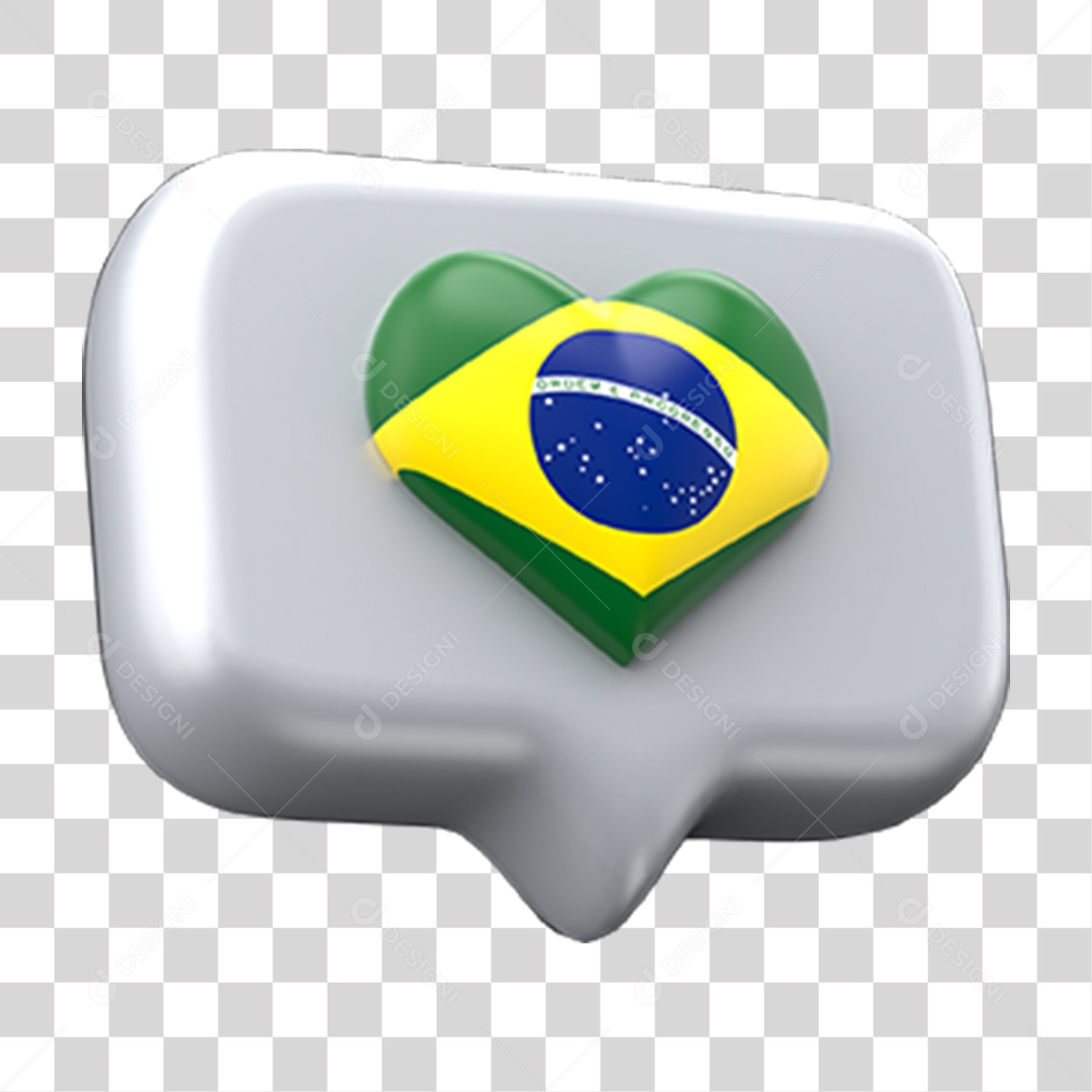 Elemento 3D Emoji Amei Coração Bandeira do Brasil PNG Transparente