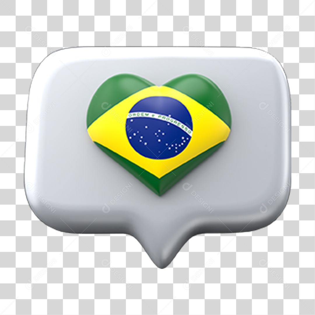 Elemento 3D Emoji Amei Coração Bandeira do Brasil PNG Transparente