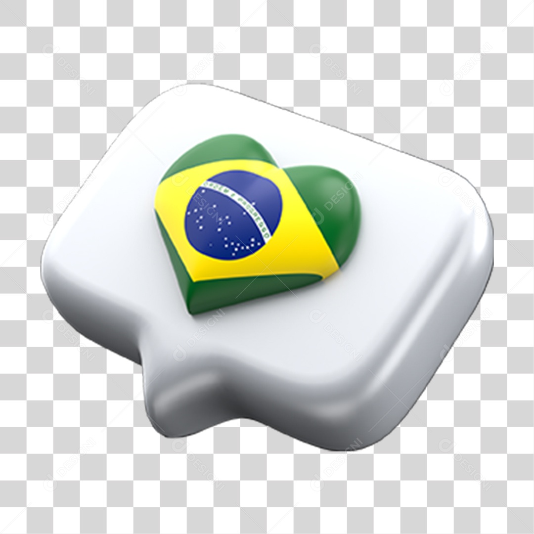 Elemento 3D Emoji Amei Coração Bandeira do Brasil PNG Transparente