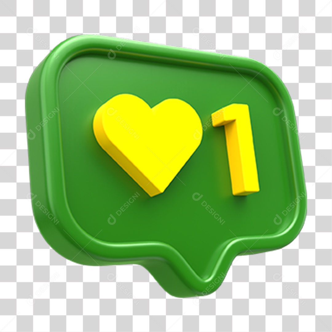 Elemento 3D Emoji Amei Coração Cores da Bandeira do Brasil Verde e Amarelo PNG Transparente