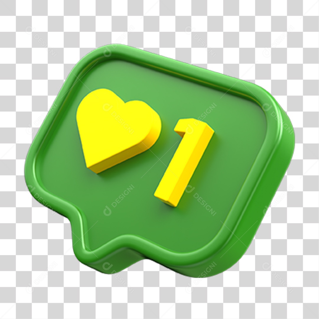 Elemento 3D Emoji Amei Coração Cores da Bandeira do Brasil Verde e Amarelo PNG Transparente