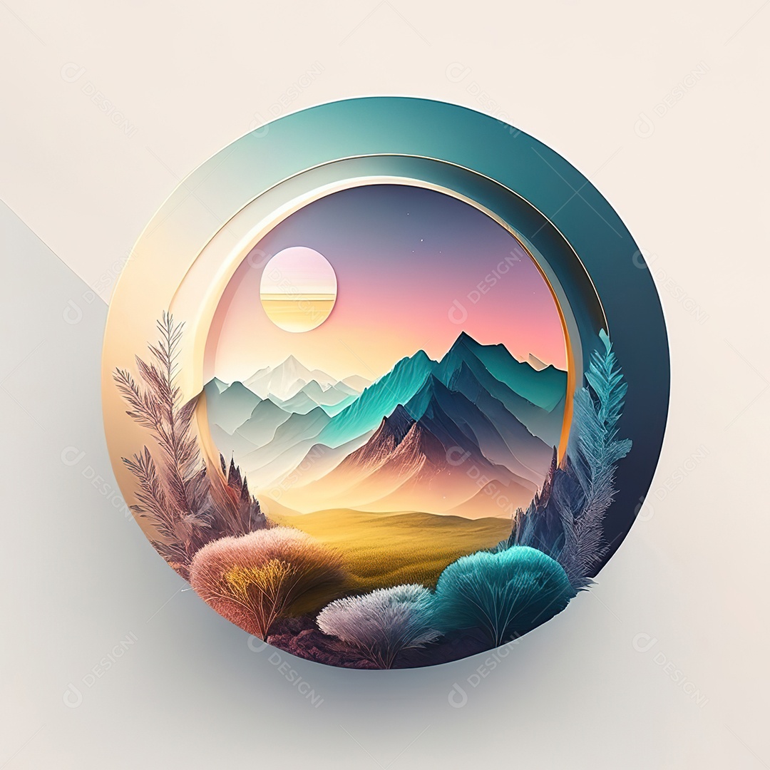 Logotipo redondo natureza futurista atlas cor suave