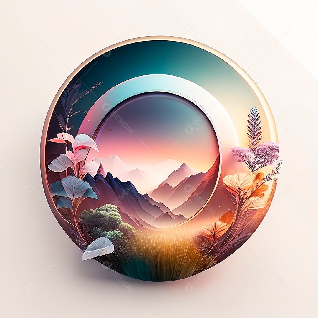 Logotipo redondo natureza futurista atlas cor suave