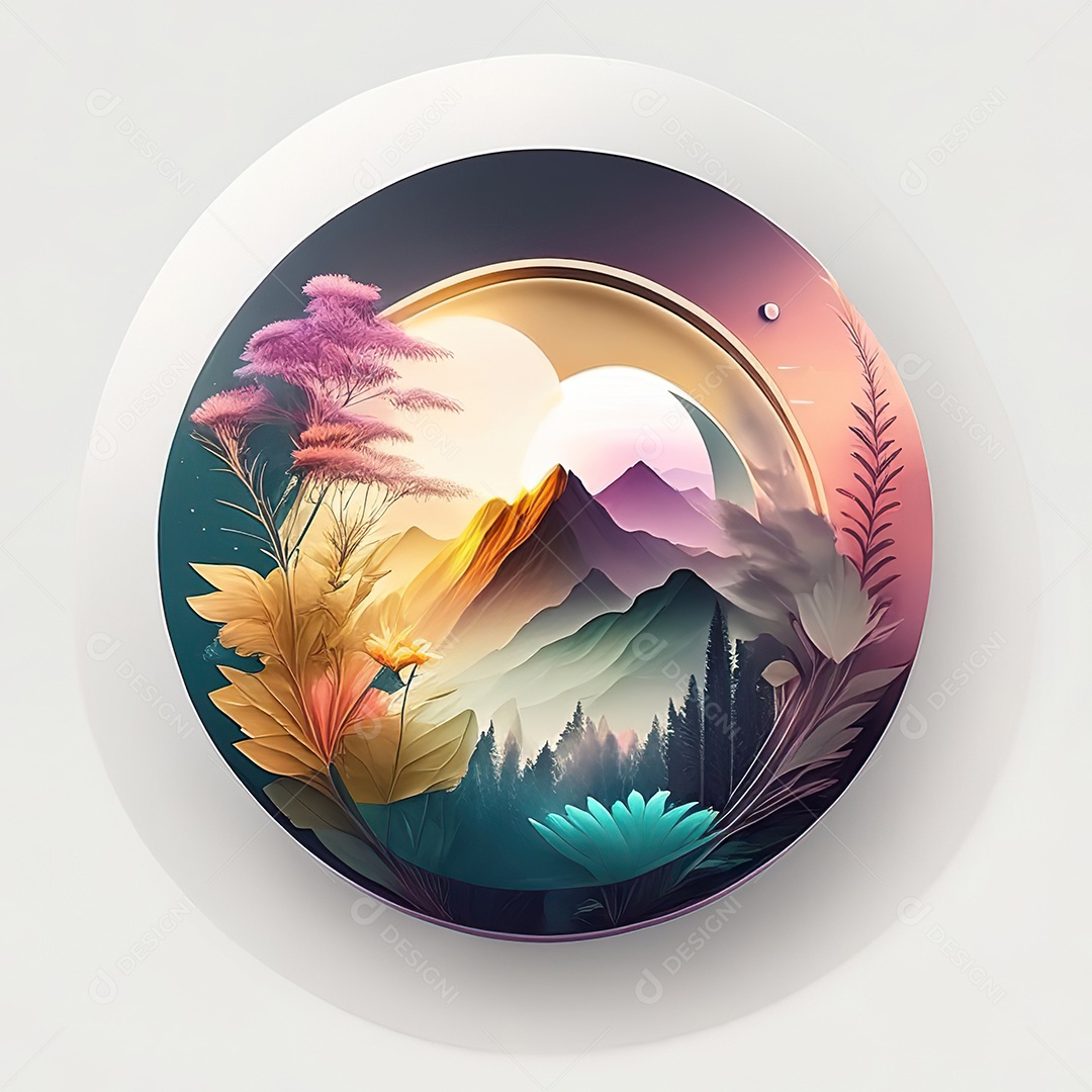 Logotipo redondo natureza futurista atlas cor suave
