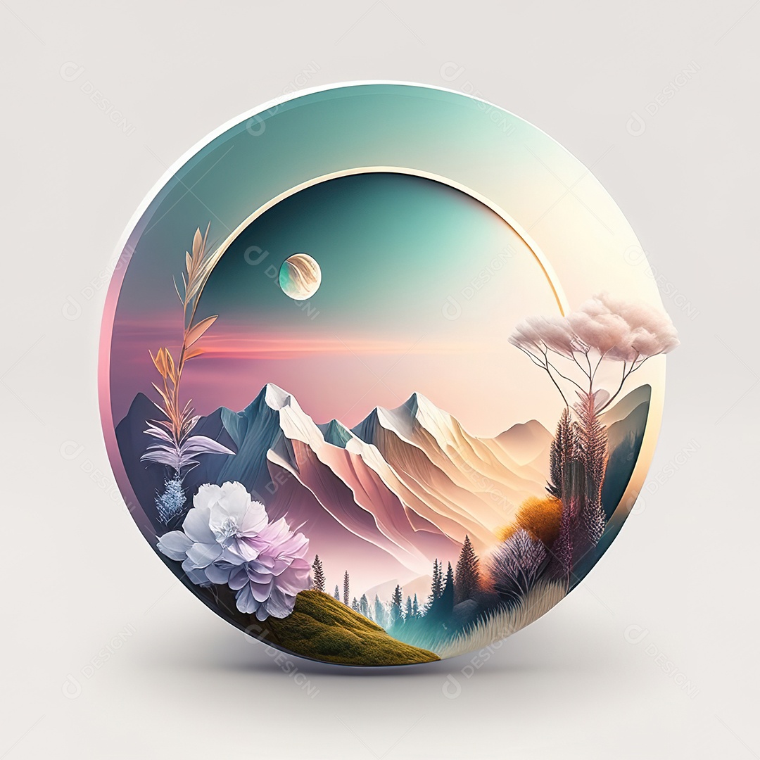 Logotipo redondo natureza futurista atlas cor suave