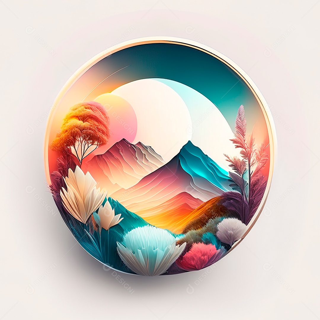 Logotipo redondo natureza futurista atlas cor suave