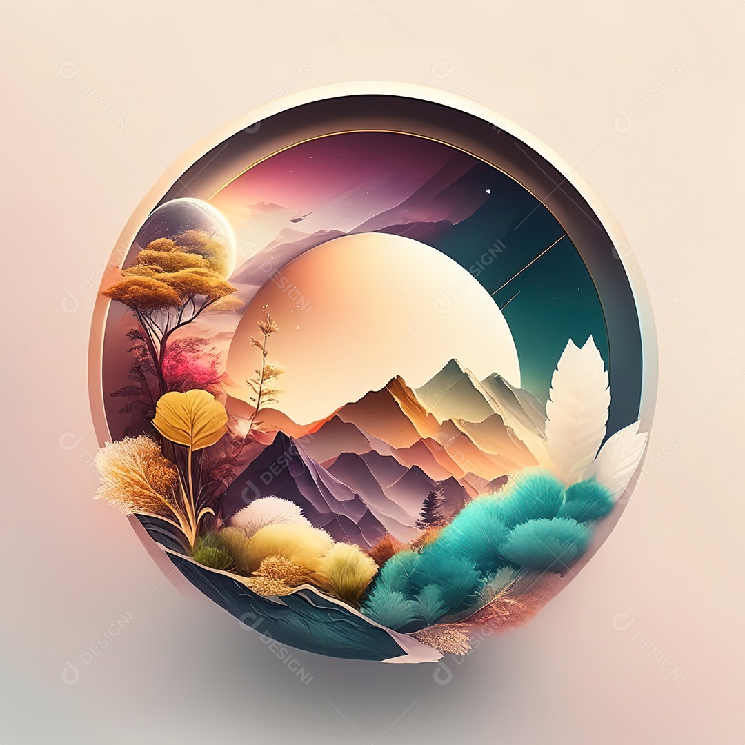 Logotipo redondo natureza futurista atlas cor suave