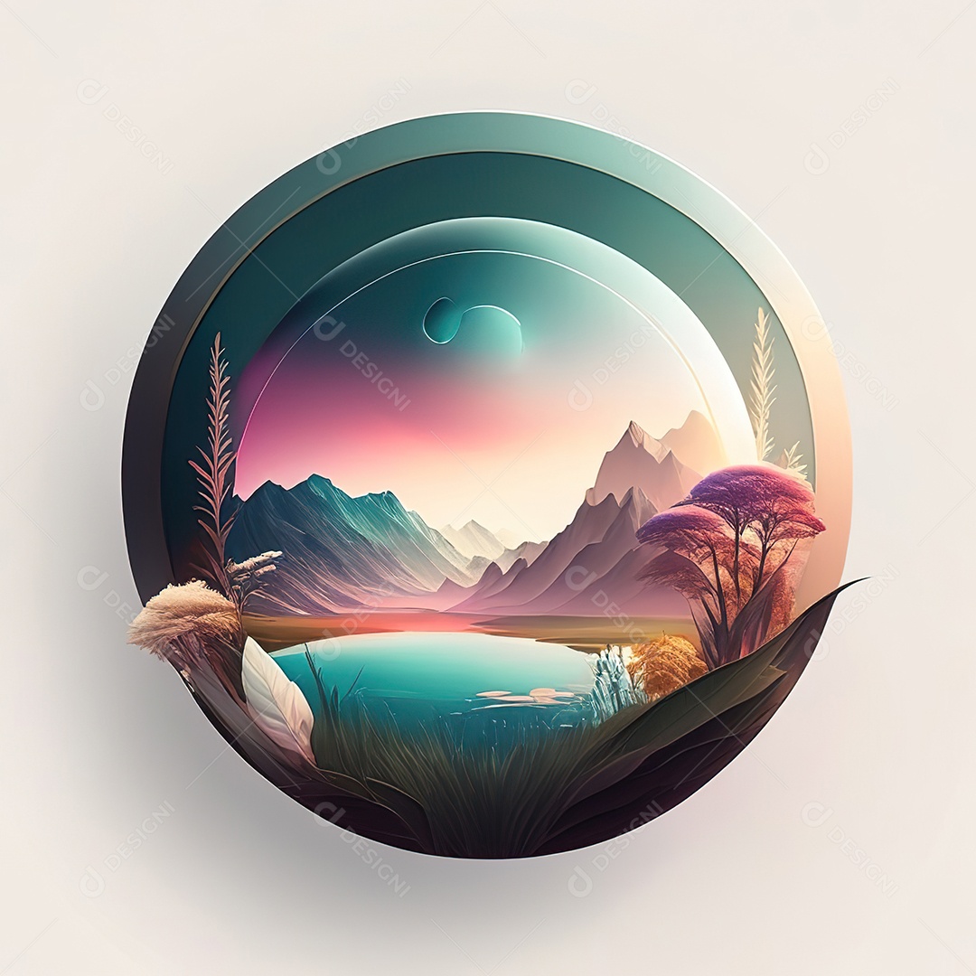 Logotipo redondo natureza futurista atlas cor suave