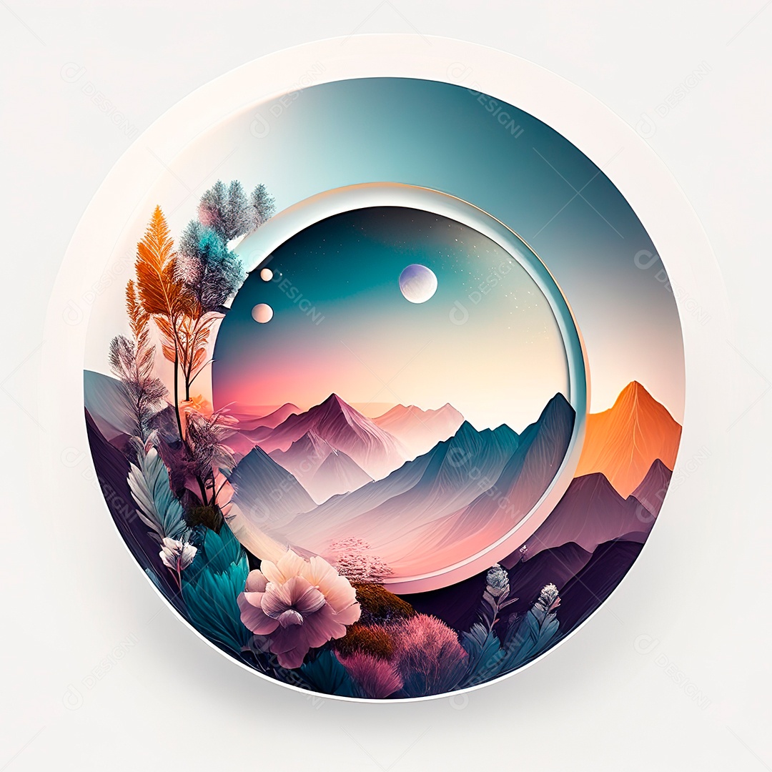 Logotipo redondo natureza futurista atlas cor suave