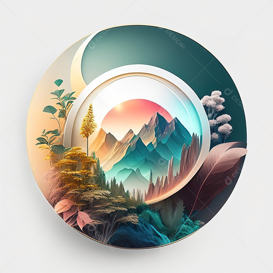 Logotipo redondo natureza futurista atlas cor suave