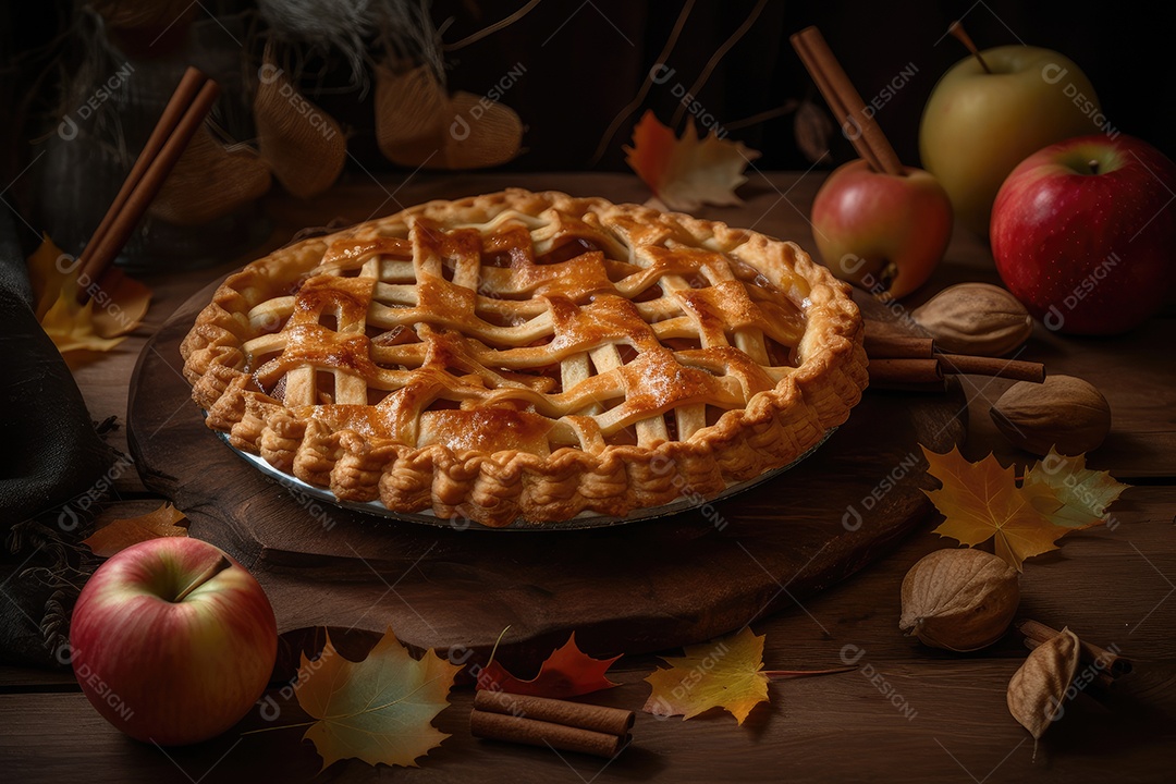 Torta de maçã caseira, apetitosa e rústica.