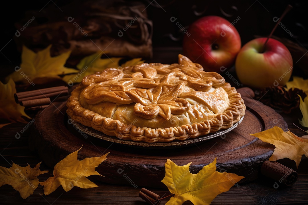 Torta de maçã caseira, apetitosa e rústica.