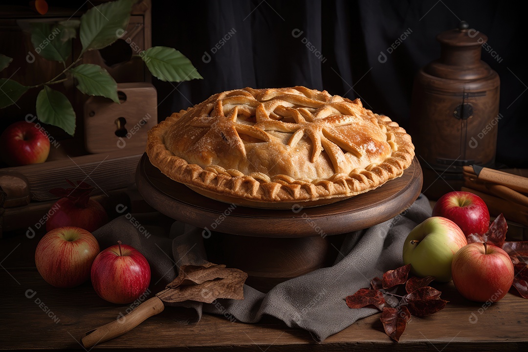 Torta de maçã caseira, apetitosa e rústica.