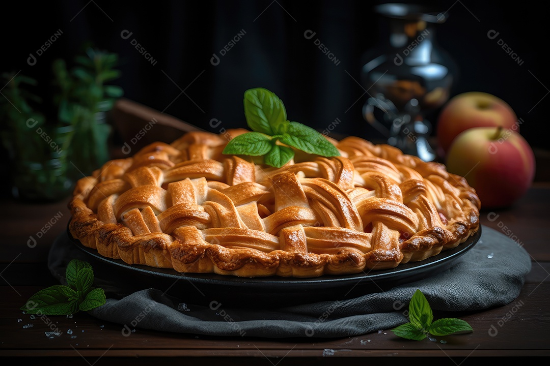 Torta de maçã caseira, apetitosa e rústica.