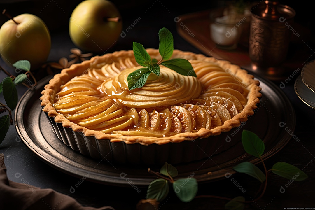 Torta de maçã caseira, apetitosa e rústica.