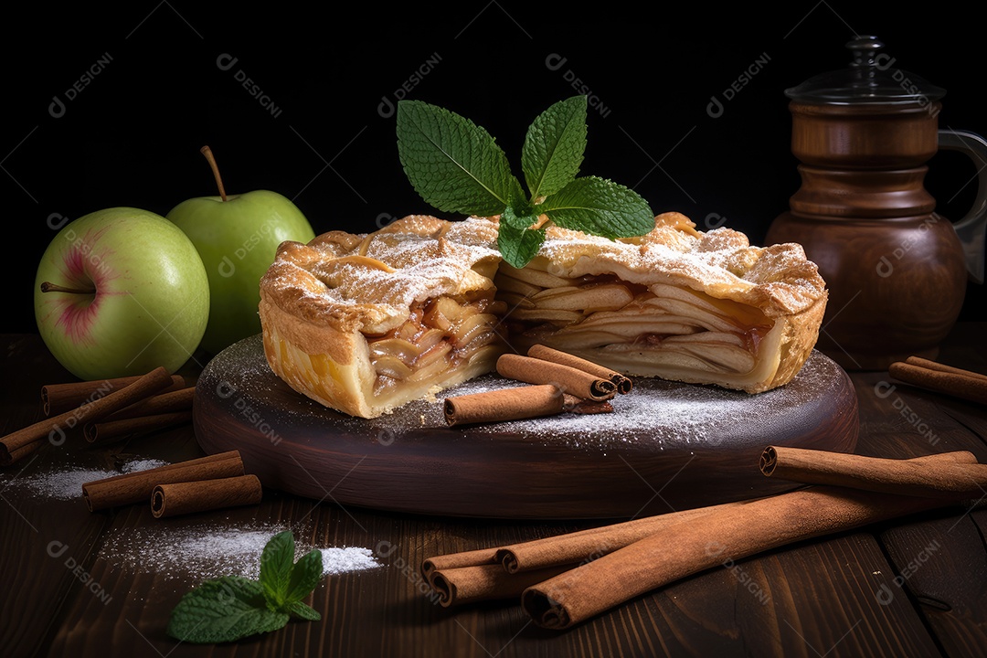 Torta de maçã caseira, apetitosa e rústica.