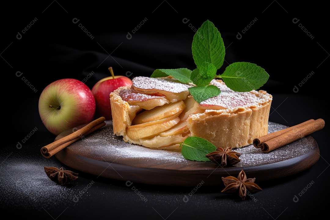 Torta de maçã caseira, apetitosa e rústica.