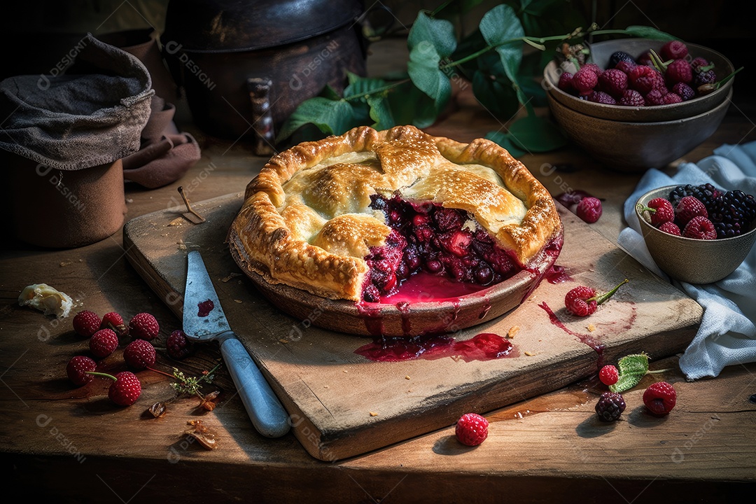 Torta de maçã caseira, apetitosa e rústica.