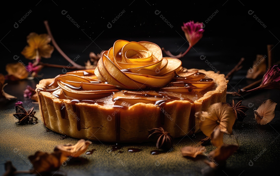 Torta de maçã caseira, apetitosa e rústica.