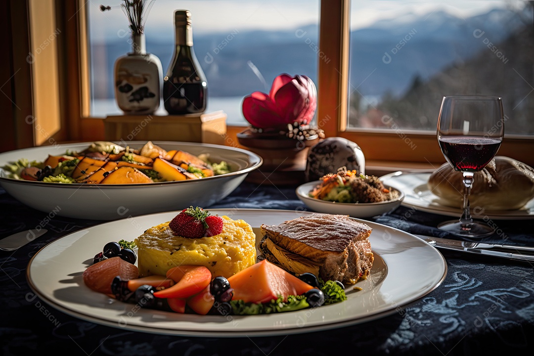 Festo suculento com salmão, legumes, batatas, gratinados e saladas coloridas. (2)