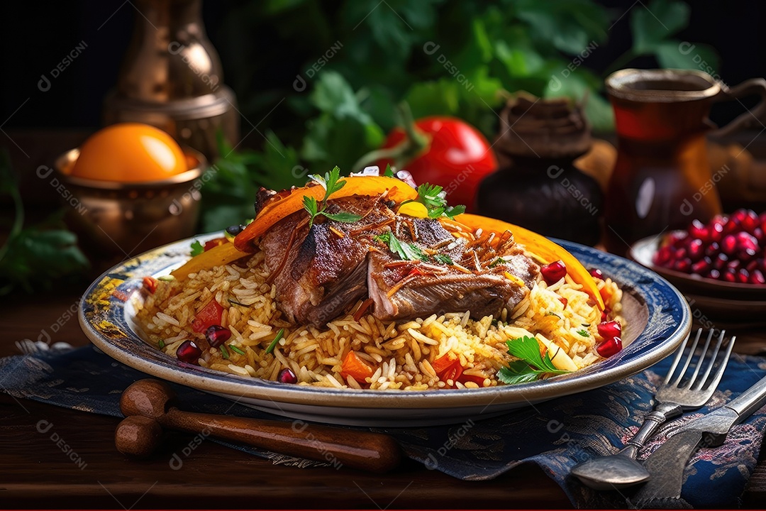 Delicioso prato de carne e legumes coloridos.