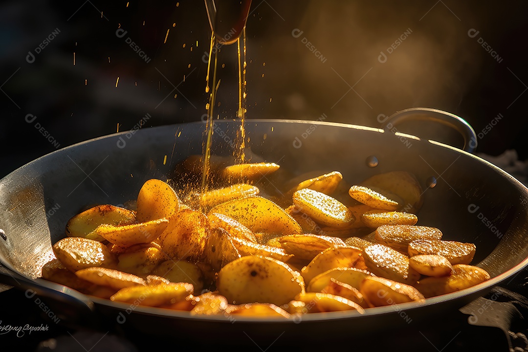 Batatas douradas e estaladiças, escaldantes ao sol.