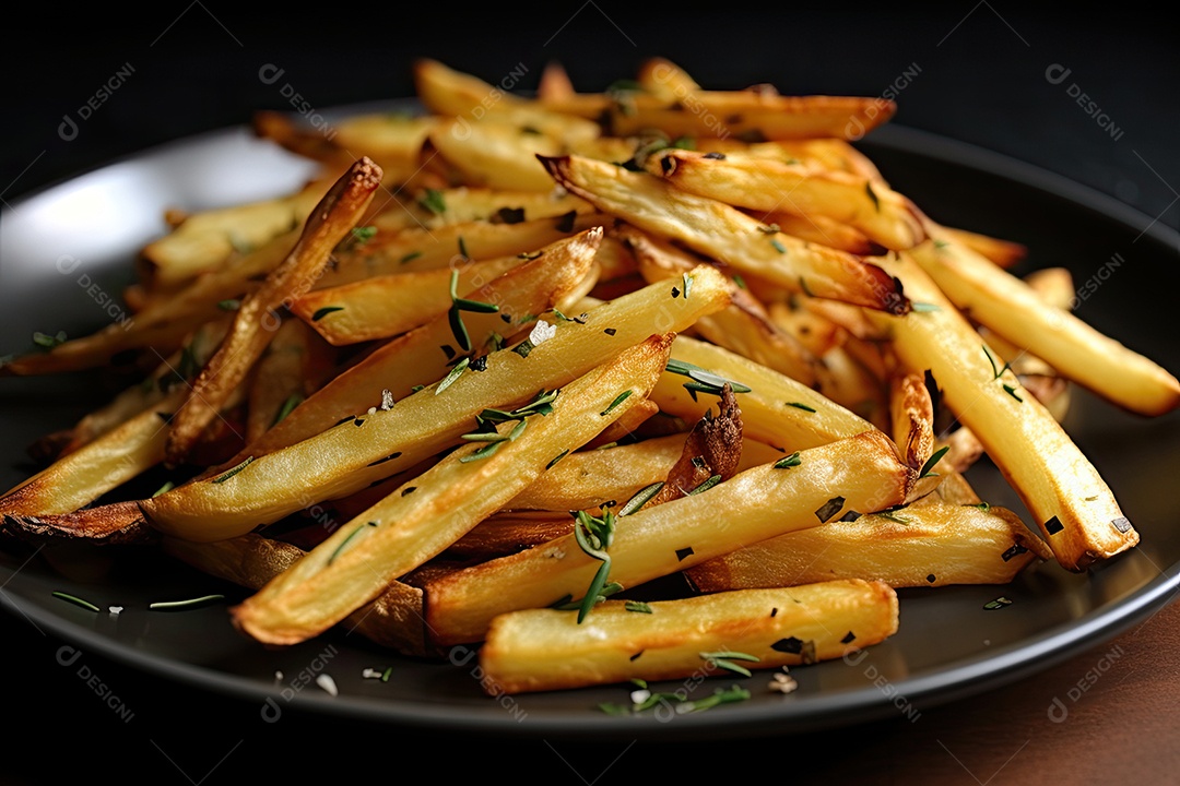 Montanha dourada de batatas fritas crocantes.