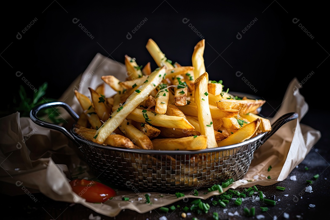 Porção deliciosa de batatas fritas crocantes e douradas.