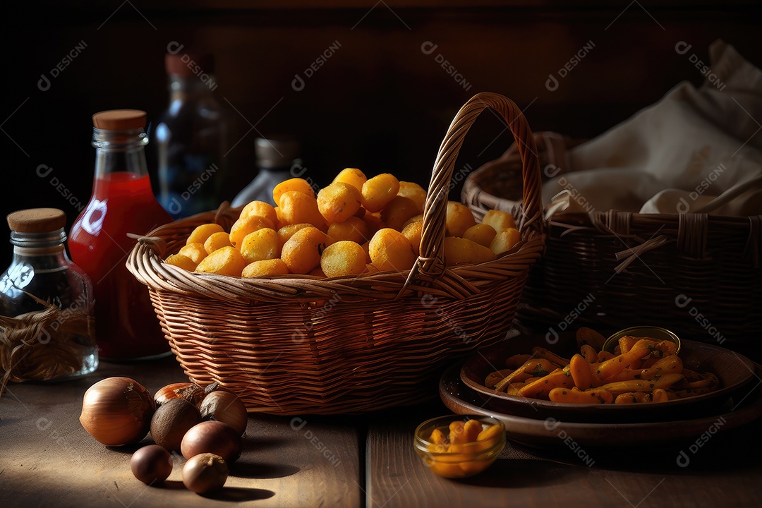 Batatas douradas e crocantes com ketchup. Delicioso!