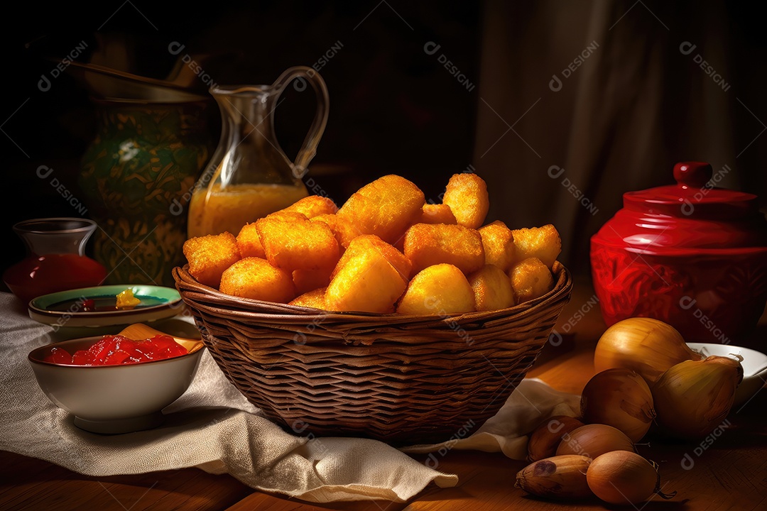 Batatas douradas e crocantes com ketchup. Delicioso!