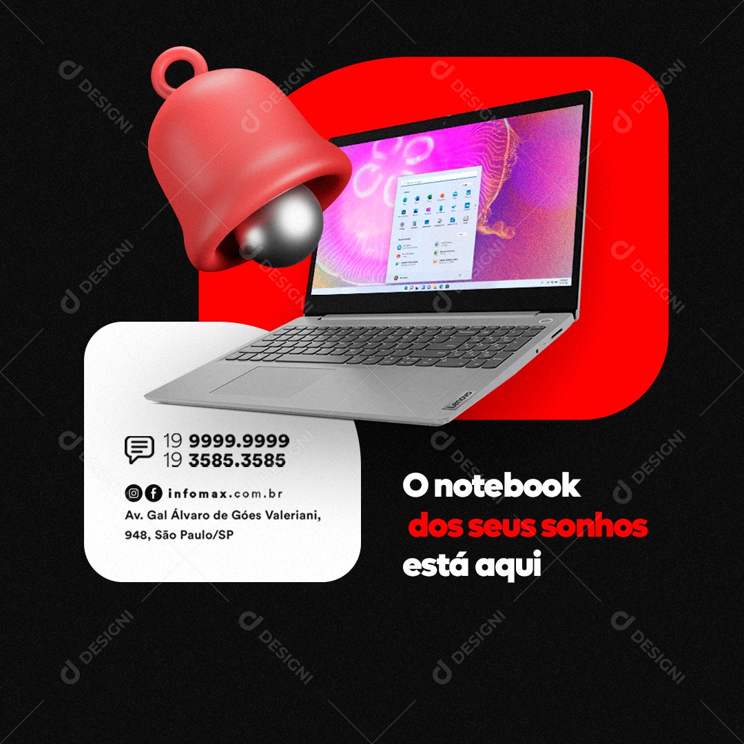Informática Loja Gamer O Notebook dos Seus Sonhos Está Aqui Social Media PSD Editável