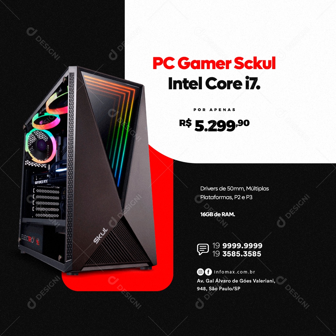 Informática Loja Gamer Pc Gamer Sckul Intel Core i7 Social Media PSD Editável
