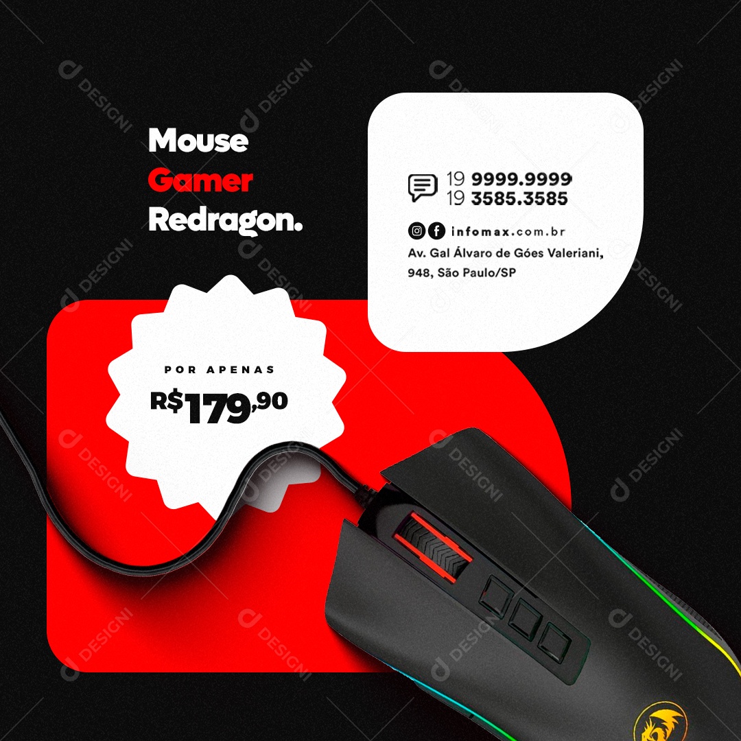 Informática Loja Gamer Mouse Gamer Redragon Social Media PSD Editável