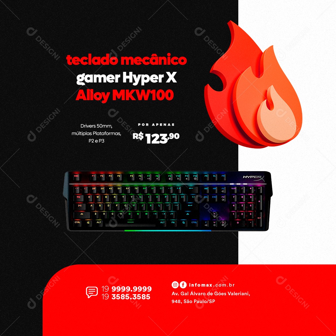 Informática Loja Gamer Teclado Mecânico Gamer Hyper X Social Media PSD Editável