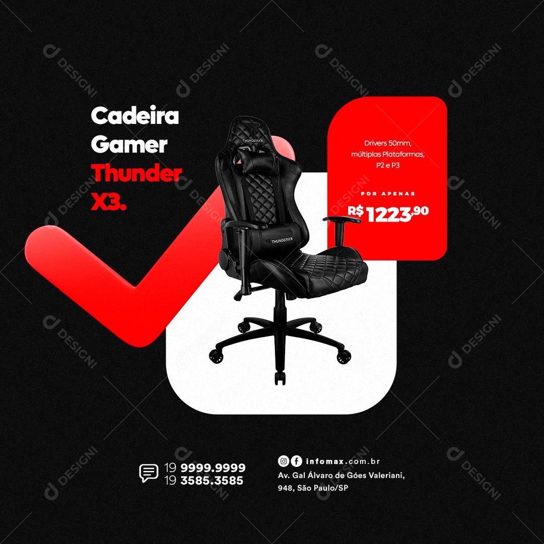 Informática Cadeira Gamer Thunder x3 Social Media PSD Editável