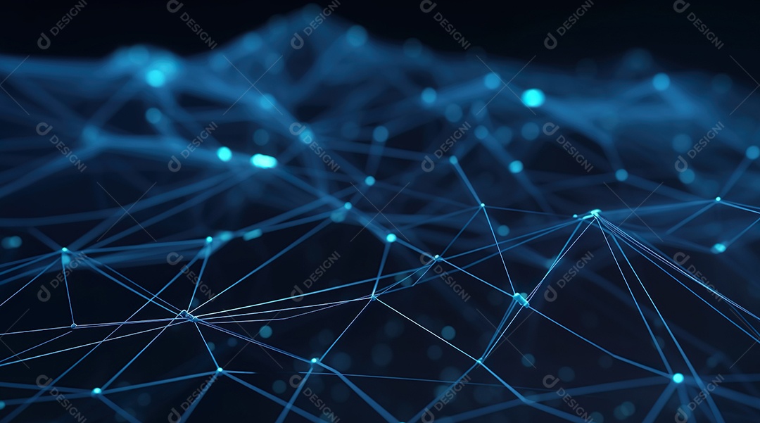 Polígono abstrato que conecta o ponto no fundo azul, projeta o conceito de tecnologia digital