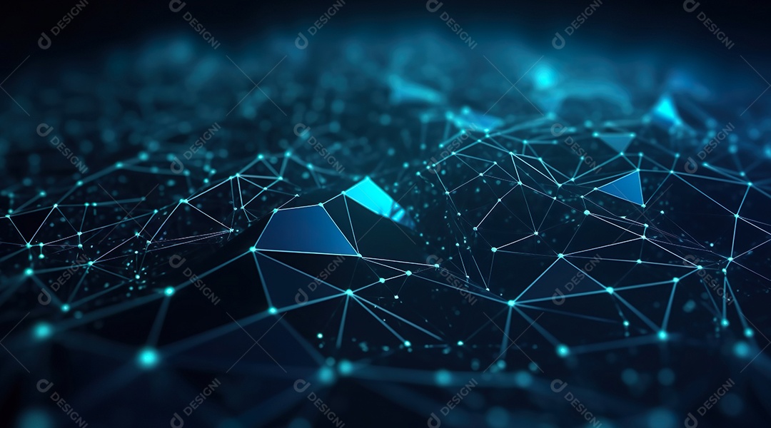 Polígono abstrato que conecta o ponto no fundo azul, projeta o conceito de tecnologia digital