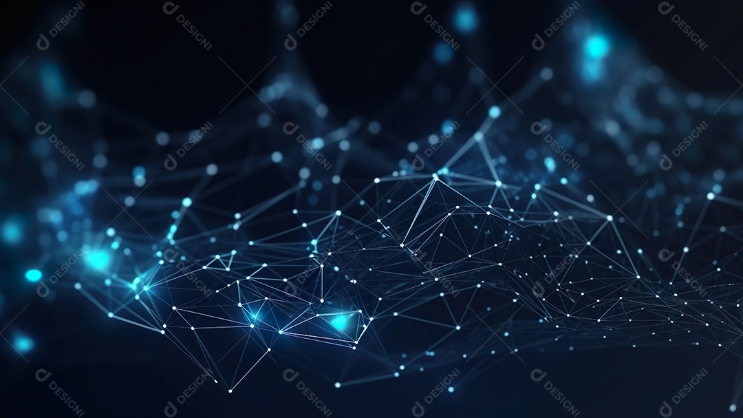 Polígono abstrato que conecta o ponto no fundo azul, projeta o conceito de tecnologia digital