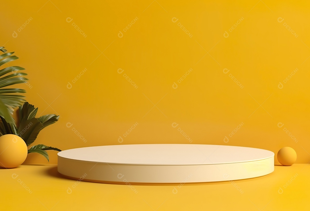 Fundo amarelo de pódio de pedestal de cilindro vazio abstrato mínimo, para maquete de apresentação de exibição de produto