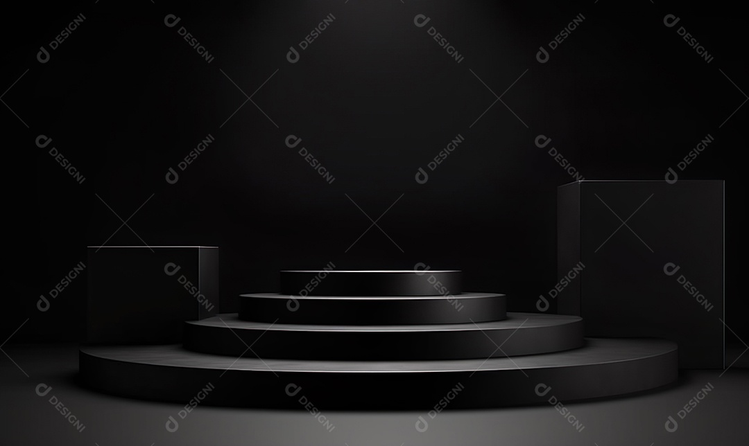 Mínimo abstrato cilindro vazio pedestal pódio fundo preto para exibição de produto apresentação maquete