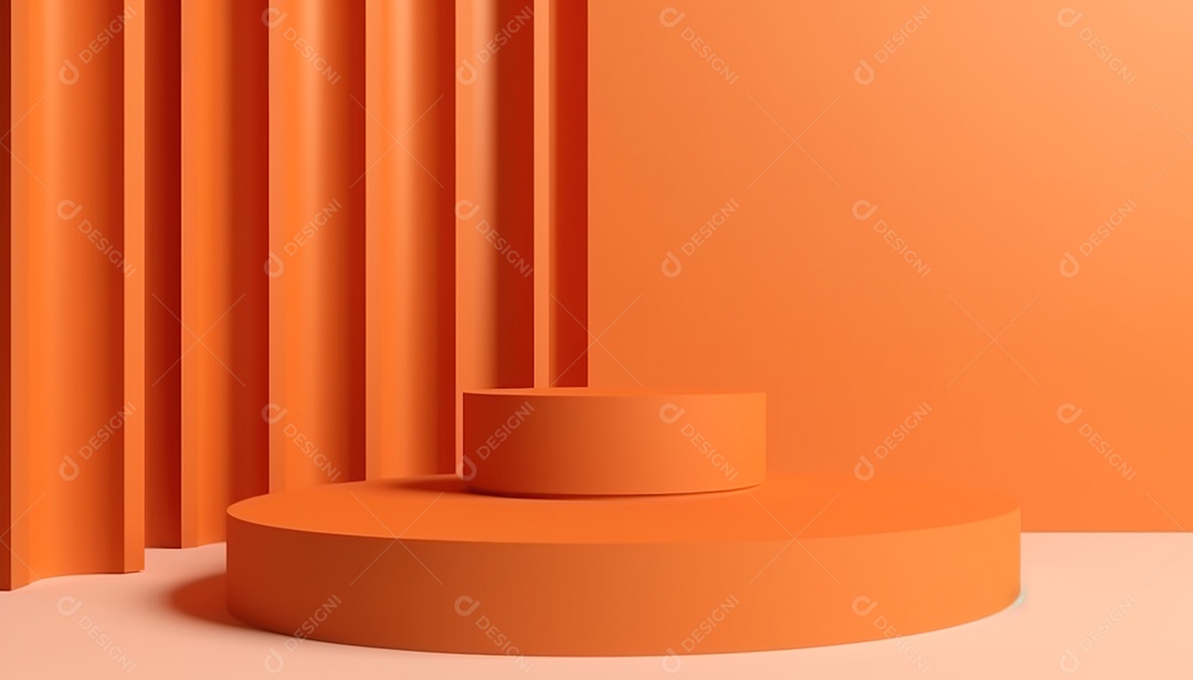 Mínimo abstrato cilindro vazio pedestal pódio fundo laranja para exibição de produto apresentação maquete