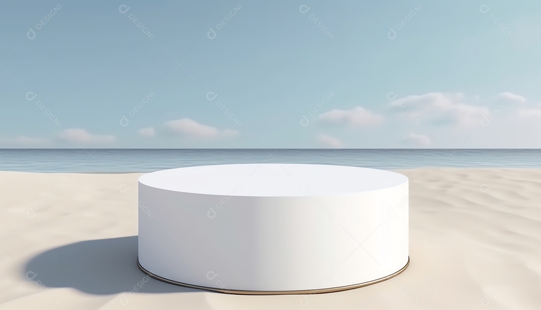 Pódio abstrato para apresentação de embalagens orgânicas e produtos em fundo de praia de areia de verão